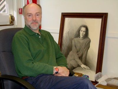 Andrew Lattimore in front of his drawing 