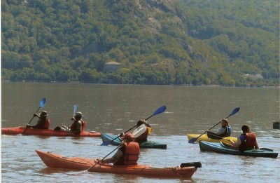 Paddling into the Hudson RIver.