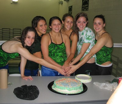 Carly Marshall, third from left, and other senior swimmers celebrate their victories moments before the three-vehicle accident.