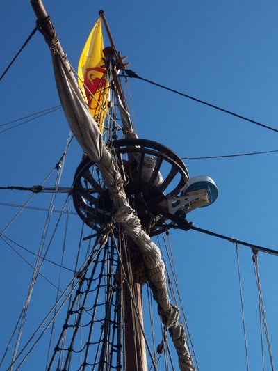 One of two crow's nests on the ship.