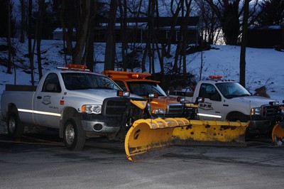 DPW vehicles were moved to the Village Hall parking lot on Friday evening.