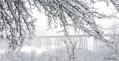 The trestle in snow.  Photo by Julia Lawrence.