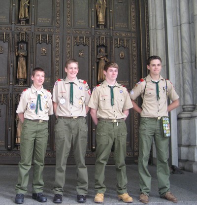 From left to right: Andrew Stein, Matt Terwilliger, Evan Gagnon and Pat Riley on the steps of St. Patrick's.