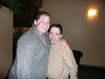 Adam Pomerantz  enjoyed a special moment with his friend Sylvia Handler, who works at his group home in New Windsor, at last Fall's Sabbat of Inclusion