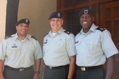 Some of the new administration leaders (l to r):  Major Jeffrey Coverdale, interim superintendent, Lt. Colonel David Boudreau, senior army instructor, and Staff Sgt. Fletcher Bailey, deputy army instructor.