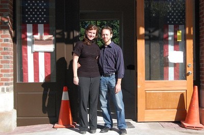 Jen and Seth Soloway outside the West Shore Train Station that is the home of their new theatre, the Railroad Playhouse.