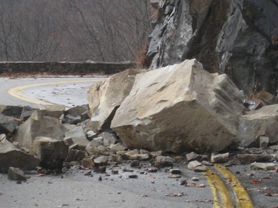 Rock Slide on Route 218.  Photo by Bob Anderson.