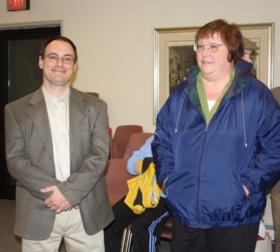 Trustee candidates Andrew Argenio and Jan Smith after learning that the vote count still is inconclusive.