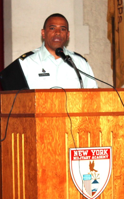 Major Coverdale discussed the school's mission in the 'state of the school' presentation.