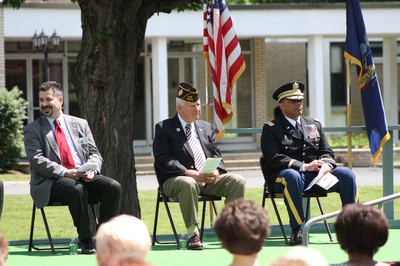 State senator Bill Larkin (center) joined A.J.Sabbath (l) and Superintendent Maj. Coverdale on the podium.