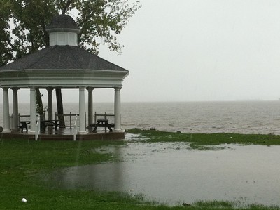The gazebo at Cornwall Landing after the storm.  Photo by Molly Tolins.