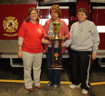 Gladys Pacenza, Marie Neville and Carol O'Keefe with the First Place trophy awarded to the SKFE Ladies Auxiliary. 