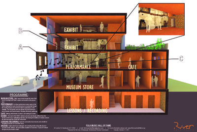 Drawings for the proposed Folk Music Hall of Fame.