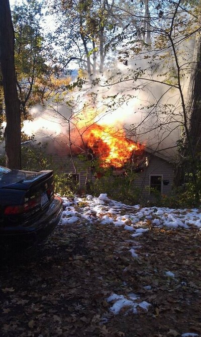 The fire was discovered by a passing firefighter.  Photo by Keri Ryan.
