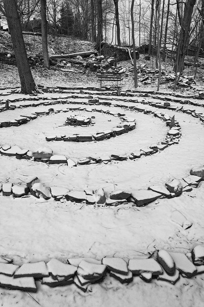 Photo by Mel Kleiman. Labyrinth in the snow.