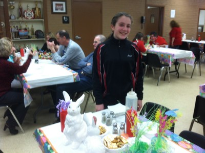 Janine Clancy helped serve the Easter breakfast.