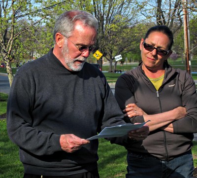 Photo by David Sirota. Kate Goodspeed, arborist, looks on as Supervisor Kevin Quigley officially proclaims Arbor Day at Cornwall Conservation Advisory Council event to maintain Tree City U.S.A. status for the Town of Cornwall.  