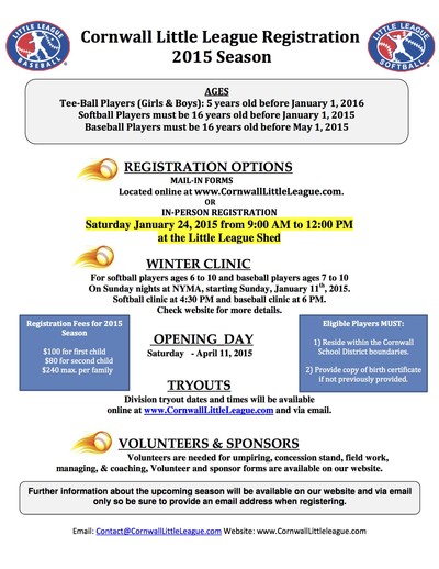 Cornwall Little League Registration