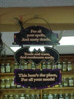 Halloween signs hang in the store