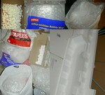 Styrofoam peanuts and plastic wrap could be re-cycled.