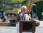Larkin speaks at the groundsbreaking ceremony for the new cancer care center in May.
