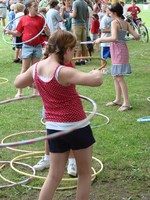 Girls practiced their hoola-hoop skills before the competition.