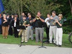 Members of the middle school band played patriotic tunes.