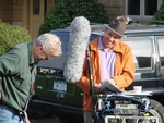 Actor Jamey Sheridan consults with producer Jamin O'Brien.