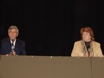 Richard Randazzo and Nancy Calhoun kept their distance at Monday's debate.