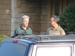Jamey Sheridan and Steve Buscemi shoot a scene outside the Neuman home.