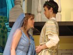 Alex Hauserman as Hysterium is scolded by his wife, Domina, played by Kate Alexander.