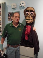 John Olley, of BBE Designs, assists on the After Hours show and made friends with this monster.
