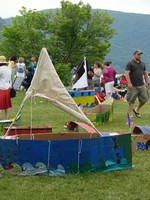 The fleet of handmade boats went on display.