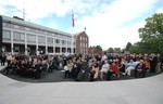About 200 people turned out for the ribbon-cutting ceremony outside the center.