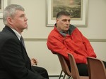 Tony Missere (r) and his attorney, Michael O'Connor, at a zoning board meeting last year. 