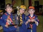 From left to right, Tiger cub Nicholas Galeas (2nd), Wolf cub Jason Tuite (1st) and Tiger cub  Brayden McTigue (3rd).