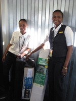 Sophia and Ursule with some of the tents to be distributed.
