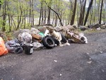 The group amassed a pile of trash bags and old tires.