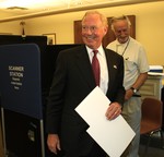 Jay Townsend voted at village hall on Tuesday.