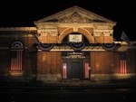 The West Shore Train Station at night.