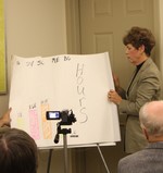 Trustee Barbara Gosda showed charts of the time spent with the attorney by each trustee.