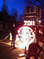 Volunteers prepared for the ball drop in the waning hours of 2010.