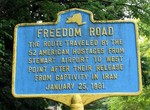 This sign in Highland Falls recounts how the ex-hostages arrived at West Point via what is now called Freedom Road.