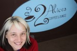 Aurelia Winborn relaxes between films at 2 Alices Coffee Lounge, which she owns with her husband.