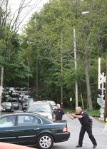 The traffic was backed up Dock Hill Road with one officer trying to keep the line moving along.