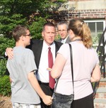 Washingtonville principal Michael Rossi greeted supporters outside the Cornwall courtroom last spring.