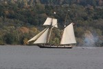 The Lynx shoots a canon as it sails on the Hudson.  Photo by Maureen Moore.