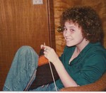 Jan Palaggi knitting during her college days. Join her at Stitch and Bitch at Palaia on Wednesday.