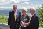 Senator Schumer with Betsy Pugh, Chairwoman of Constitution Island and her husband Emerson Pugh.