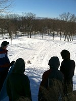 Photo by Jim Lennon. Sledding on Storm King Course, view from the top.